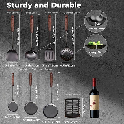 MARTE Kitchen Cooking Utensils Set with Utensil Holder, 8 Pcs Kitchen Serving Tool,18/10 Stainless Steel Cooking Spatula Set,Spatula,Soup Ladle, Skimmer Spoon,Slotted Tunner,Fine Mesh Food Strainer
