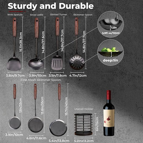 MARTE Kitchen Cooking Utensils Set with Utensil Holder, 8 Pcs Kitchen Serving Tool,18/10 Stainless Steel Cooking Spatula Set,Spatula,Soup Ladle, Skimmer Spoon,Slotted Tunner,Fine Mesh Food Strainer