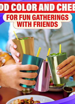 Retro Aluminum Cups 15 oz Set of 6 - Christmas Metal Tumblers for Cold Drinks, Festive Color-Finished Metal Cups for Drinking, Stackable and Dishwasher-Safe, for Home, Camping, Patio & Holiday Parties