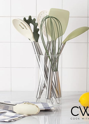 COOK WITH COLOR Silicone Cooking Utensils, Kitchen Utensil Set, Easy to Clean Silicone Kitchen Utensils, Cooking Utensils for Nonstick Cookware, Kitchen Gadgets Set, 10 Pieces, Green