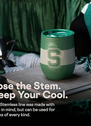 Corkcicle Stemless Insulated Wine Glass Tumbler - Keeps Beverages Cold 6 Hrs Hot 3 Hrs - Stainless Steel - Easy-Grip - Summer Drinkware Gift - Keeps Drinks Ice Cold - 12 oz - Slytherine