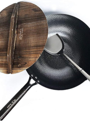 12.5 Inch Carbon Steel Wok For Electric, Induction and Gas Stoves (Lid, Spatula and User Guide Video Included)