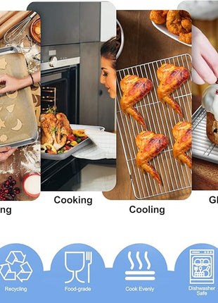 Baking Sheet with Wire Rack Set, Stainless Steel Cookie Sheet Baking Pan Toaster Oven Tray with Cooling Rack, 12.4 x 10 x 1 Inch Quarter Sheet Pan - Non Toxic & Dishwasher Safe