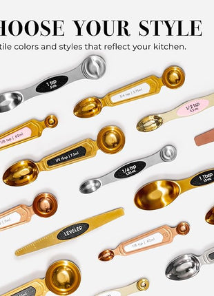 Pink Magnetic Measuring Spoons Set - 8-Piece Dual-Sided Stainless Steel Spoons, Stackable and Spice Jar Friendly – Stylish Pink Kitchen Accessories for Cooking and Baking