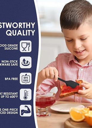 Heat Resistant 600℉ Silicone Spatula, BPA Free Mixing Spatulas set Dishwasher Safe for Nonstick Cookware, Black