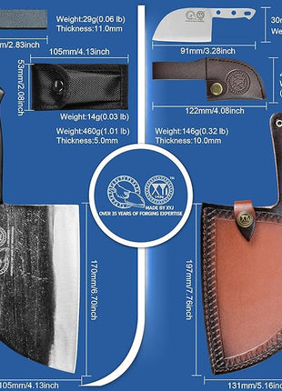 XYJ Authentic Since 1986,Outstanding Ancient Forging,6.7 Inch Full Tang,Serbian Chefs knife,Chef Meat Cleaver,Kitchen Knives,Set with Leather Sheath,Take Carrying,Butcher