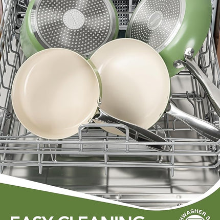 MICHELANGELO Pots and Pans Set - Nonstick Ceramic Cookware Set, 8-Piece Healthy Cooking Set, Non-Toxic, Oven Safe & Compatible with All Stovetops - Green