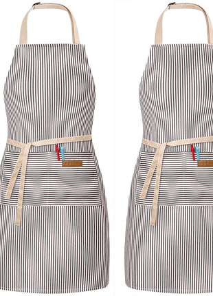 2 Pack Adjustable Bib Apron with 2 Pockets Chef Cooking Kitchen Restaurant Aprons for Women Men