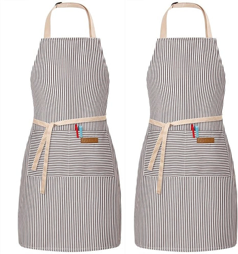 2 Pack Adjustable Bib Apron with 2 Pockets Chef Cooking Kitchen Restaurant Aprons for Women Men
