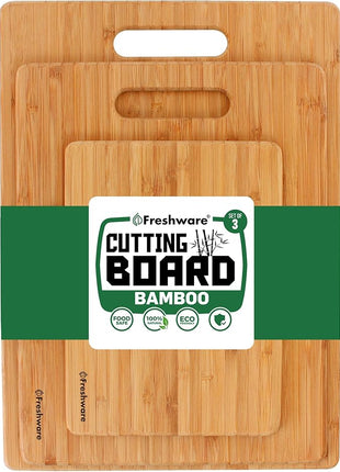 Bamboo Cutting Boards for Kitchen [Set of 3] Wood Cutting Board for Chopping Meat, Vegetables, Fruits, Cheese, Knife Friendly Serving Tray with Handles