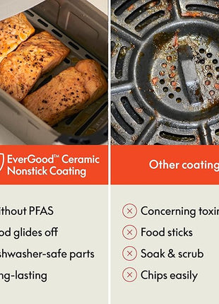 bella 4 Qt TriZone Air Fryer, EverGood™ Ceramic Nonstick Coating, Dual Basket Design w Removable Divider, Digital Touchscreen Control w 6 Preset Cooking Options, 1200 Watt, 3lb Capacity, Plum