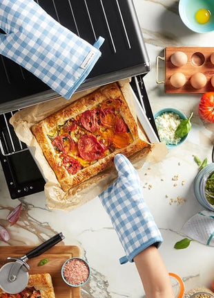 KitchenAid Gingham Oven Mitt 2-Pack Set, Blue Velvet, 7"x13"