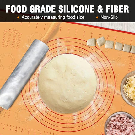 Walfos Marble Rolling Pin Set With Non Stick Silicone Pastry Mat, 16.5 Inch Dough Rolling Pins For Making Pizza, Tortillas And Cookies, Backing Rolling Pin For Pie Crust, Pizza, Pasta (Gray & White)