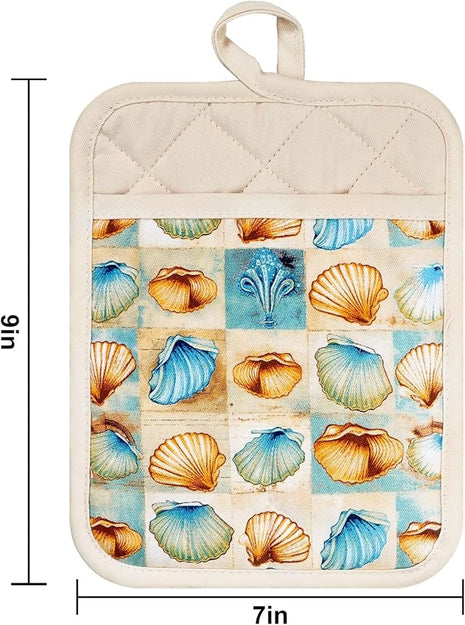 Pot Holders Set of 2 Heat Resistant 480 ℉Non Slip Clear Silicone Printed Comfortable Cotton Lining Kitchen Women Men Cooking Baking Microwave Machine Washable (Shell, Beige potholders)