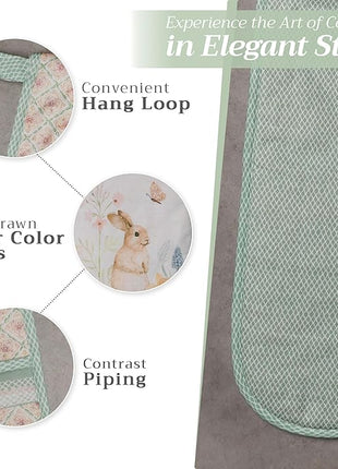 Maison d' Hermine Double Oven Mitts 100% Cotton 7"x35" Double Oven Mitt Heat Resistant BBQ Cooking Gloves with Loop, Baking, Grilling, Home, Kitchen, Handling Hot Pans Spring Summer (Easter Dew)