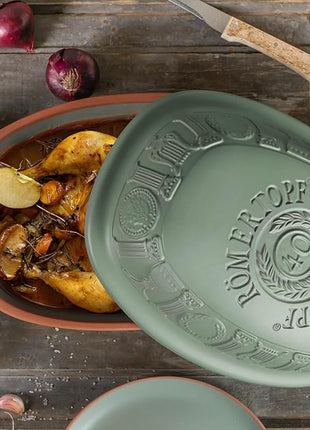 Romertopf Clay Roaster | 40 Years Anniversary Edition | Non-Stick Dutch Oven | Healthy Pot Cooking | Clay Baker | Versatile Cooking Vessel - 3.7 Quarts (3.5 Liters) for up to 6 people - Green
