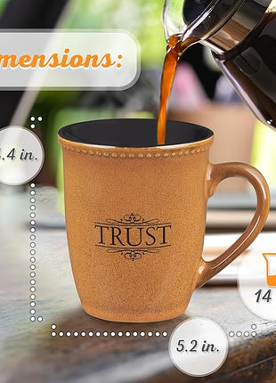 Christian Art Gifts Saddle Tan Stoneware Coffee Mug – 13 oz. Microwave and Dishwasher-safe Lead-free Inspirational Scripture Coffee and Tea Mug for Men & Women with Bible Verse: Trust – Psalms 91:2