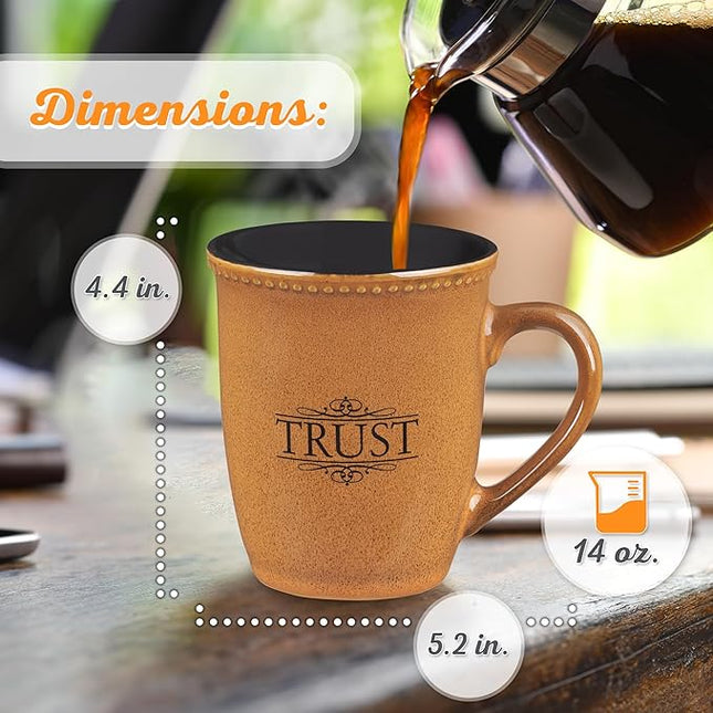 Christian Art Gifts Saddle Tan Stoneware Coffee Mug – 13 oz. Microwave and Dishwasher-safe Lead-free Inspirational Scripture Coffee and Tea Mug for Men & Women with Bible Verse: Trust – Psalms 91:2