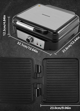 MONXOOK Panini Press Sandwich Maker, 4 Slices Panini Grill Non-Stick Coated Plates, Panini Makers with Temperature Control, Opens 180 Degrees, Removable Drip Tray, 1400W, Stainless Steel