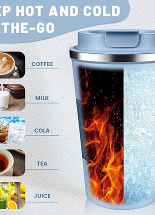 Insulated Coffee Tumblers with Flip Lid 12oz / 17oz, Stainless Steel Travel Coffee Mug Leak Proof, Vacuum Insulated Coffee Mug Reusable Cup, Keeps Cold and Hot for Coffee Tea