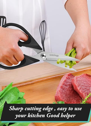 Kitchen Shears, iBayam Kitchen Scissors All Purpose Heavy Duty Meat Poultry Shears, Dishwasher Safe Food Cooking Stainless Steel Utility Scissors, Home Apartment Essentials, 2-Pack, Black, Aqua Sky