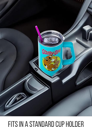 Silver Buffalo Scooby-Doo Featuring Scared Shaggy and Scooby Stainless Steel Tumbler with Handle and Straw, Fits in Standard Cup Holder, 40 Ounces