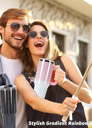 30 oz Shiny Tumbler with Handle and Straw,Stainless Steel Tumbler with Lid and Straw,Insulated Travel Mug(Cold for 34 Hours),Water Bottle for Iced Tea,Coffee (Black)