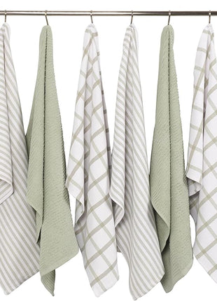 KAF Home Premium Kitchen Towels (18" x 28"), Large 100% Cotton, Flat & Terry Absorbent Dish Towel Set (Sage, 18 x 28-6 Pack)