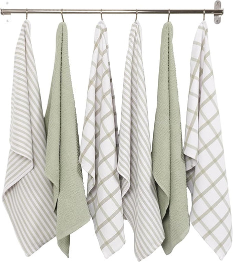 KAF Home Premium Kitchen Towels (18" x 28"), Large 100% Cotton, Flat & Terry Absorbent Dish Towel Set (Sage, 18 x 28-6 Pack)