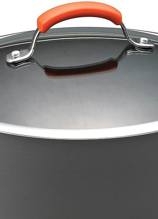 Rachael Ray Brights Hard-Anodized Aluminum Nonstick Cookware Set with Glass Lids, 10-Piece Pot and Pan Set, Gray with Orange Handles