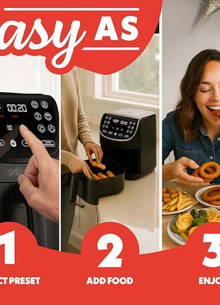 Gourmia Air Fryer - 7 Qt Large Capacity, FryForce 360º, Digital Display with 12 Presets, Roast, Bake, Broil, Dehydrate, Dishwasher Safe Accessories, Black