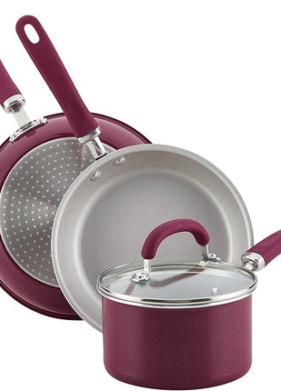 Rachael Ray Create Delicious Nonstick Cookware Pots and Pans Set, 13 Piece, Burgundy Shimmer