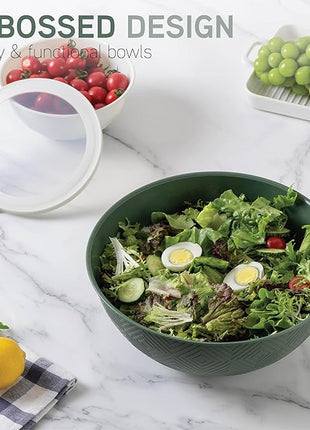 COOK WITH COLOR Mixing Bowls with Lids - 12 Piece Plastic Nesting Bowls Set includes 6 Prep Bowls and 6 Lids, Rhombus Design - Microwave Safe (Sage)