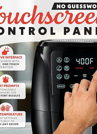 Gourmia Air Fryer - 6 Qt Large Capacity, FryForce 360º, Digital Display with 12 Presets, Roast, Bake, Broil, Dehydrate, Dishwasher Safe Accessories, Black