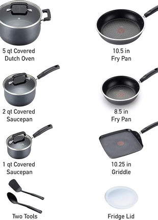 T-fal Signature Nonstick Cookware Set 12 Piece Oven Safe 350F Pots and Pans, Dishwasher Safe Black