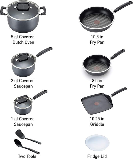 T-fal Signature Nonstick Cookware Set 12 Piece Oven Safe 350F Pots and Pans, Dishwasher Safe Black