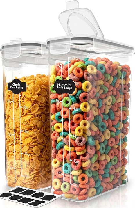 Utopia Kitchen Cereal Containers Storage Set – 2 Pack 4L(135.2 oz) Airtight Food Storage Containers with Lids, BPA-Free Cereal Dispensers for Pantry Organization and Storage (Clear)