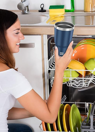 WETOWETO 30 oz Tumbler Stainless Steel Vacuum Insulated Coffee Cup with Handle, Double Wall Vacuum Coffee Thermal Cups for Hot and Cold drinks, Suitable for Travel (Navy Blue, 1 Pack)