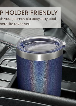 MEWAY 20oz Tumbler 12 Pack Double Wall Vacuum Insulated Travel Glitter Mug Bulk, Stainless Steel Tumblers with Lid and Straw, Powder Coated Coffee Cups for Woman(Rainbow Navy,Set of 12)