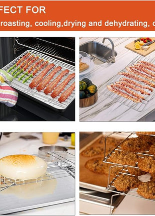 P&P CHEF Cooling Rack, 5-Tier Stainless Steel Stackable Baking Cooking Racks for Cooling Roasting Grilling, Collapsible & Heavy Duty, Oven Safe & Easy Clean, 15" x 10", Silver