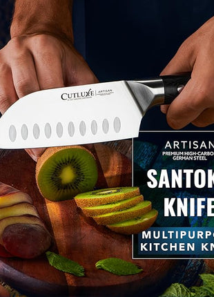 Cutluxe Santoku Knife Set – 7" Chopping Knife and 5" Vegetable Knife – Multipurpose Kitchen Knives – High Carbon German Steel, Full Tang & Ergonomic Handle Design – Artisan Series