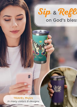 Christian Art Gifts Stainless Steel Double Wall Vacuum Insulated Tumbler 18 oz Butterfly Teal BPA-free Travel Mug with Retractable Lid Inspirational Bible Verse for Women - Hope -Isaiah 40:31