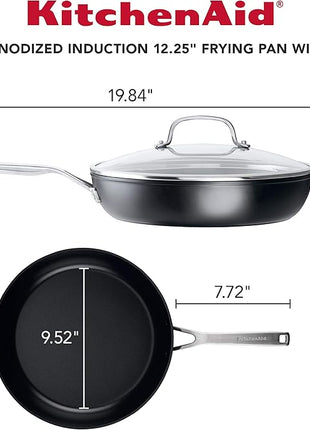 KitchenAid Hard Anodized Induction Nonstick Fry Pan/Skillet with Lid, 12.25 Inch, Matte Black
