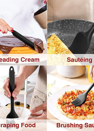 Silicone Spatula Set of 7, P&P CHEF Heat-Resistant Rubber Spatulas Kitchen Utensils Set for Non-stick Cooking Baking Mixing, Seamless & Flexible Design, Dishwasher Safe, Black