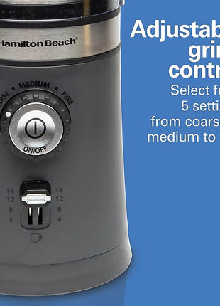 Hamilton Beach Electric Coffee Grinder for Beans, Spices and More, with Multiple Grind Settings for up to 14 Cups, Removable Stainless Steel Chamber, Grey (80396C), 10 oz