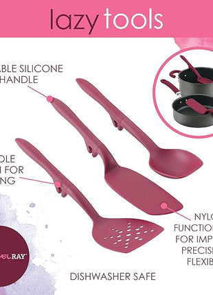 Rachael Ray 47916 3-Piece Lazy Tool Nylon Slotted Turner Set, Burgundy