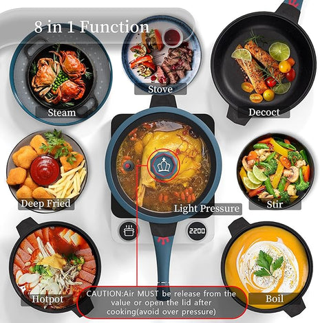 TIBORANG 8 in 1 Multipurpose 11 Inch 5 Quart Heat Indicator Nonstick Deep Frying Pan with Glass Lid,Steamed Grid,PFOA-Free,Dishwasher&Oven Safe,Works with All Stovetops (Dark Teal)