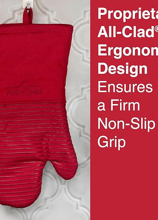 All Clad Silicone Oven Mitt: Heat Resistant up to 500 Degrees - 100% Cotton & Silicone, 14"x7" Oven Mitt for Kitchen and Barbeque, 1-Pack, Chili