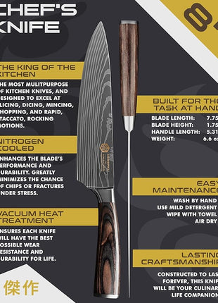KESSAKU Chef Knife - 8 inch - Samurai Series - Razor Sharp Kitchen Knife - Forged 7Cr17MoV High Carbon Stainless Steel - Wood Handle with Blade Guard