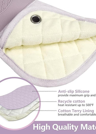 Professional Microwave Silicone Oven Mitts one Pair, Kitchen Mitten Set for Heat Resistant with 500 Degrees, Kitchen Gloves Pot Holder for BBQ Cooking Baking (Purple)
